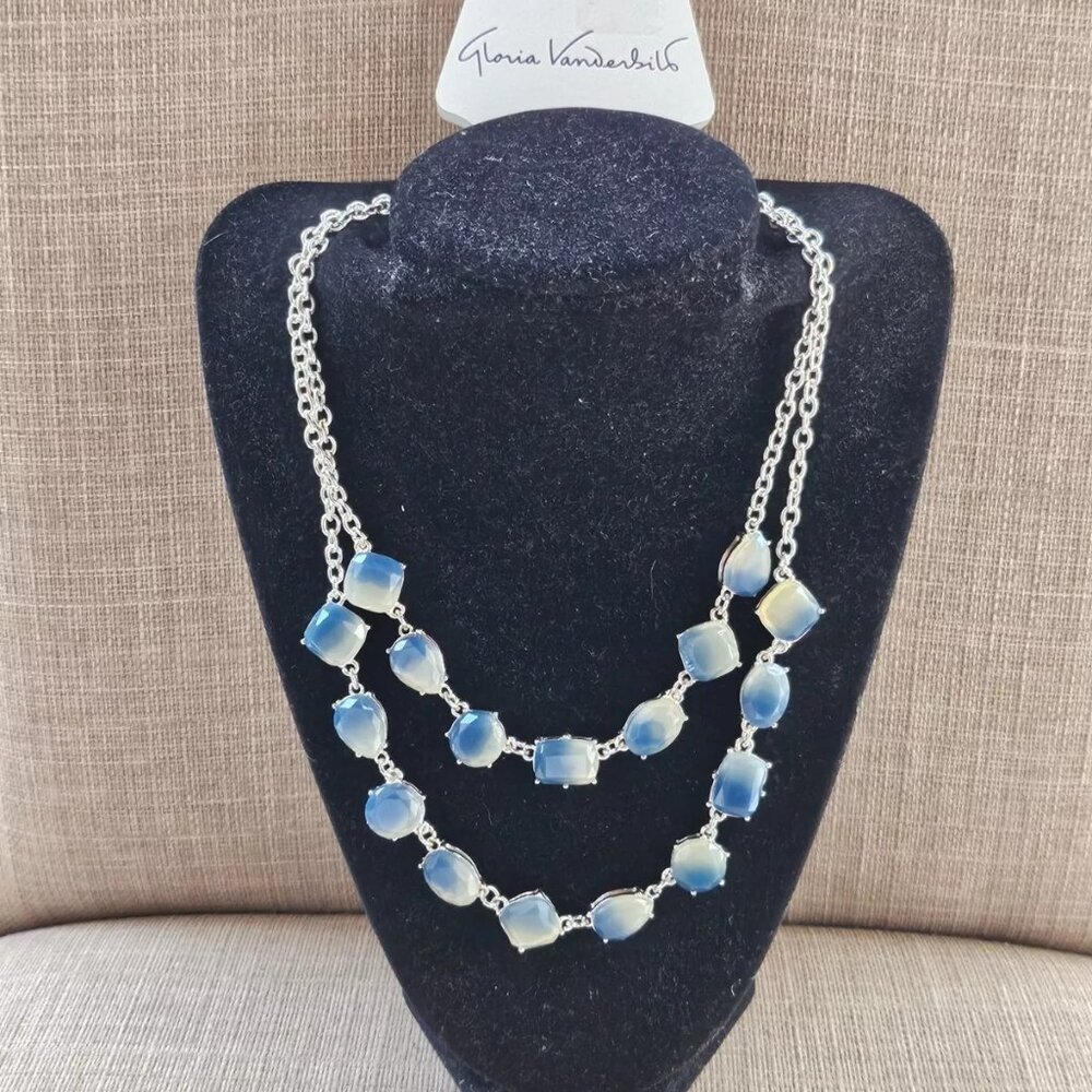 Gloria Vanderbilt Necklace Blue Faux Stone Silver Tone Chain Jewelry Necklace